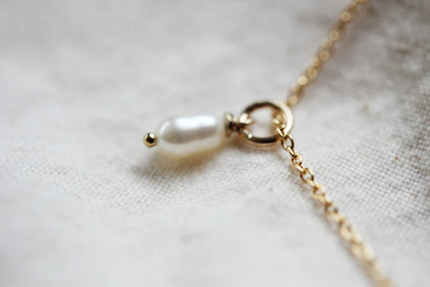 Little Gold - Tiny Pearl Teardrop Necklace